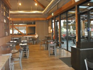 Specialty's Cafe Pleasanton California. Interior view of structural timber and glass